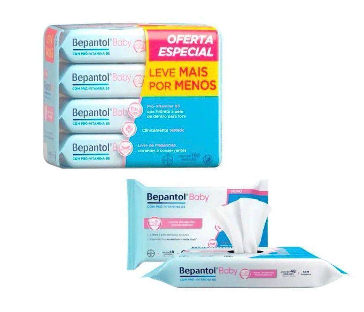 Kit Lenços Umedecidos Bepantol Baby 192 unidades (4 Pacotes com 48 Unidades Cada)