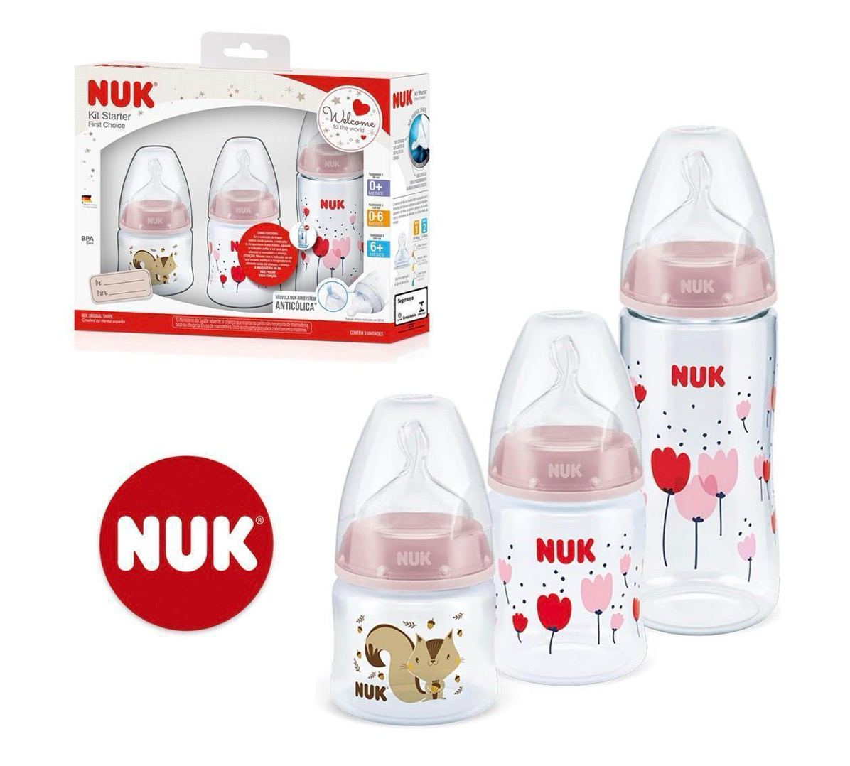 Kit Mamadeira Starter FC 90ml S1/ 150ml S1/ 300ml S2 Girl - NUK