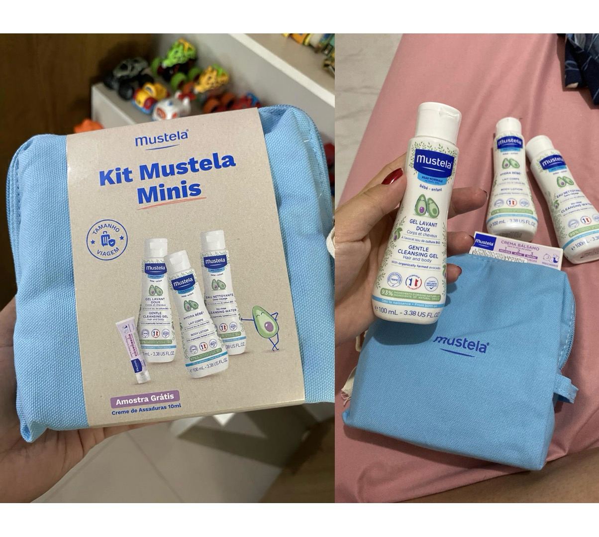 Kit Mustela Minis - Miniaturas Mustela Bebê Água de Limpeza 100ml + Hydra Bebê 100ml + Gel Lavante 100ml + Creme Vitaminado Preventivo de Assaduras 10ml - Edição limitada