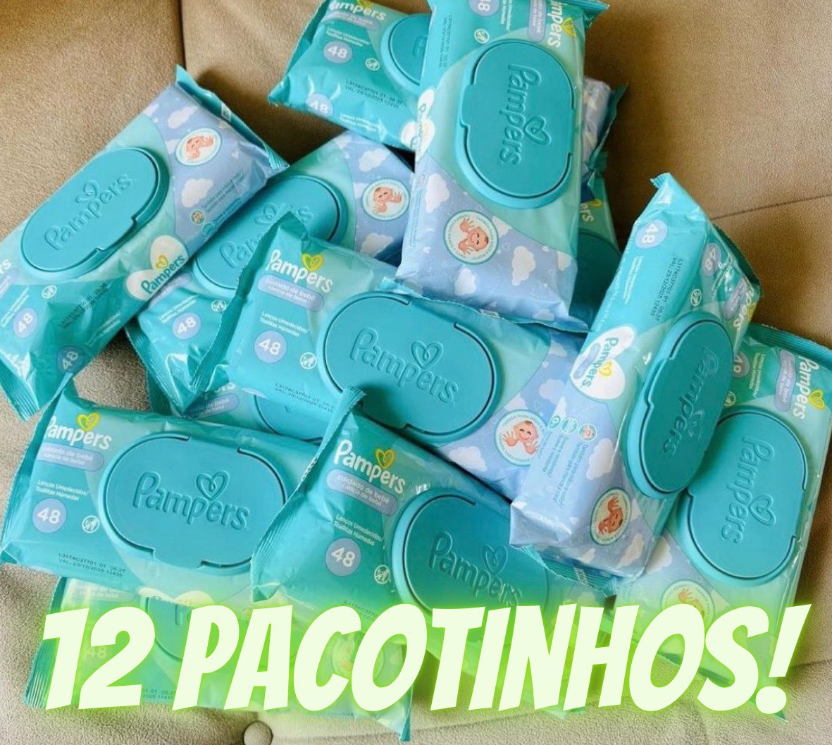 Kit Pampers Lenços Umedecidos Cuidado de Bebê 576 Unidades (12 pacotes com 48 un cada)