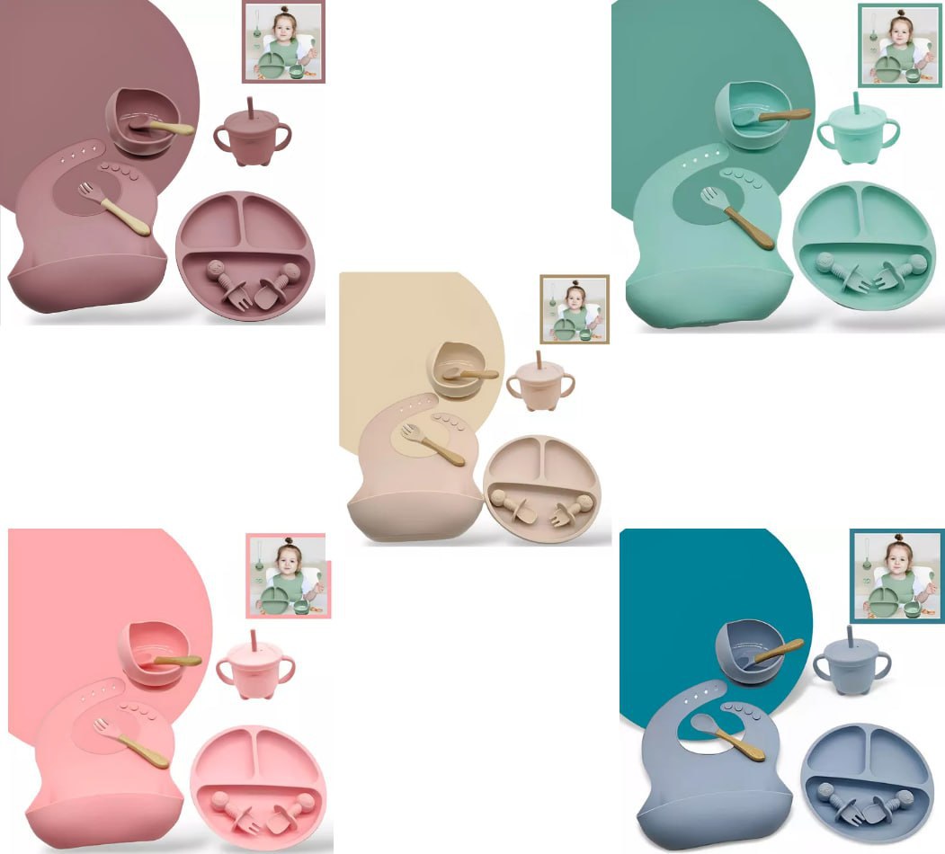 Kit Prato com copo, tigela, talher e babador de silicone