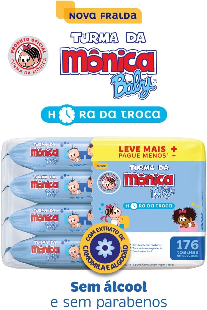 Kit Toalhas Umedecidas Turma da Mônica Hora da Troca 176 unidades