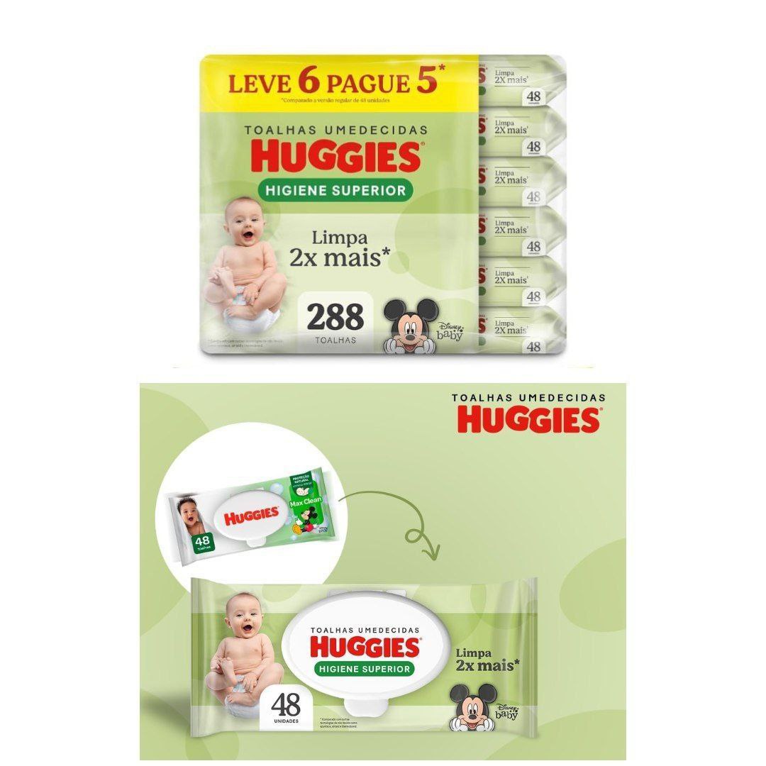 Lenços Umedecidos Huggies Max Clean 288 lenços (6 pacotes com 48 unidades cada)