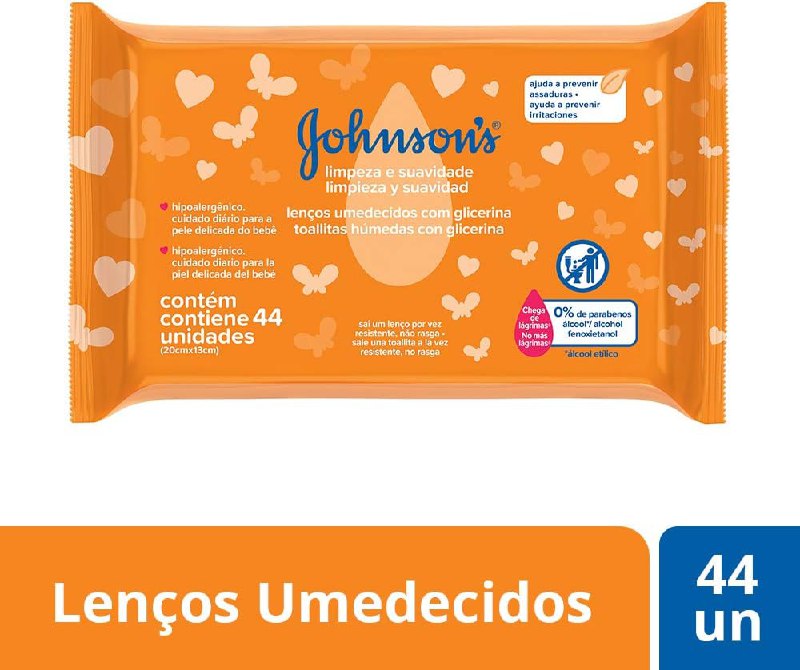 Lenços Umedecidos Johnson's Baby Limpeza e Suavidade, 44 unidades