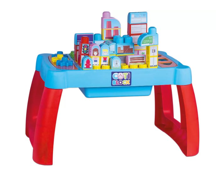 Mesa com Peças de Encaixar Infantil Didática - Cotiplás Coti Block com Acessórios