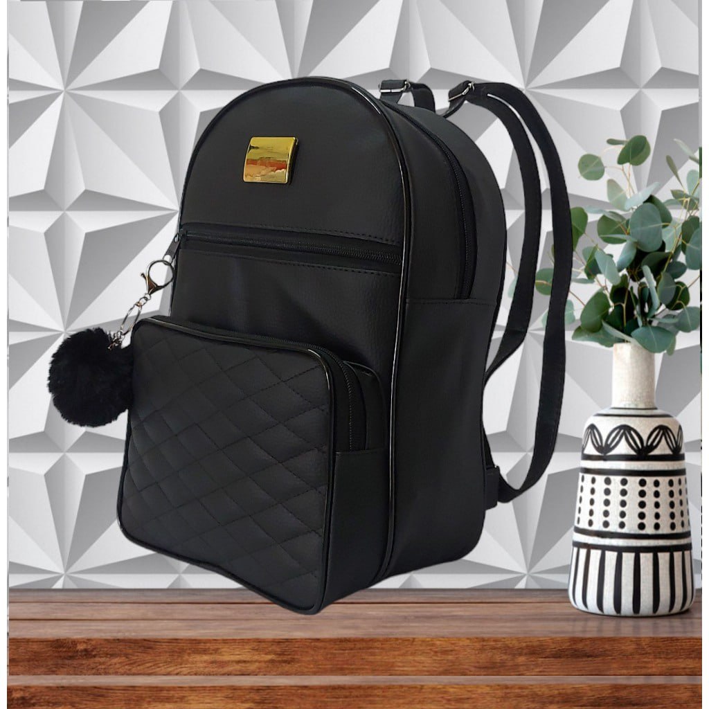 ✨Mochila Feminina Mochilinha Bolsa de Costa c/ Alças Reguláveis + Chaveiro de POMPOM Promoção