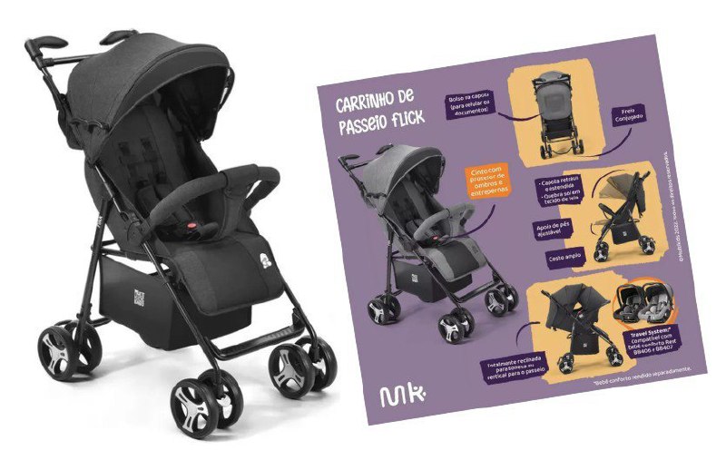 Multikids Baby Carrinho Passeio Flick 0-15Kg Preto Bb444