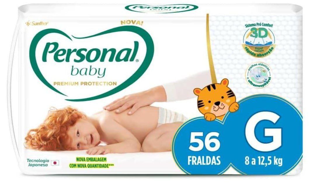 Personal Fralda Baby Premium Protection G, 56 Unidades