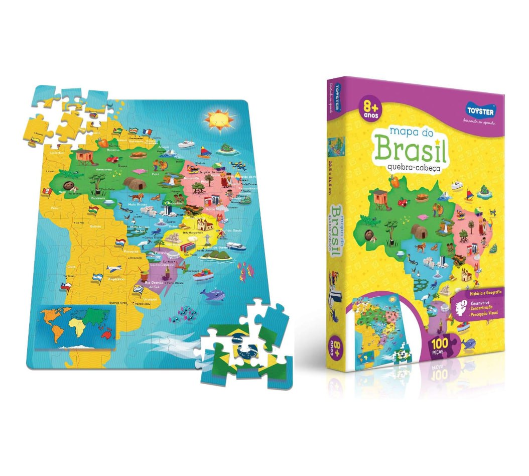 Quebra-Cabeça 100 peças Mapa do Brasil  Toyster Brinquedos