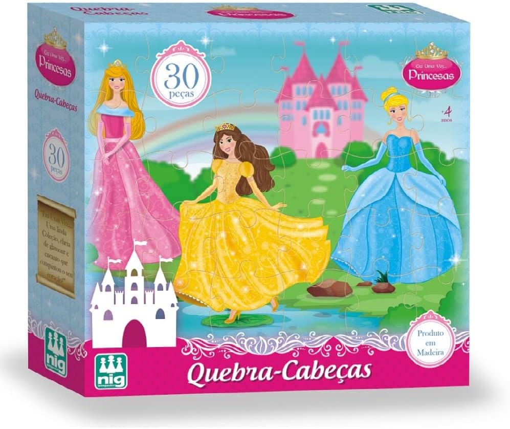 Quebra Cabeça Princesas 30 Peças Madeira, Nig Brinquedos