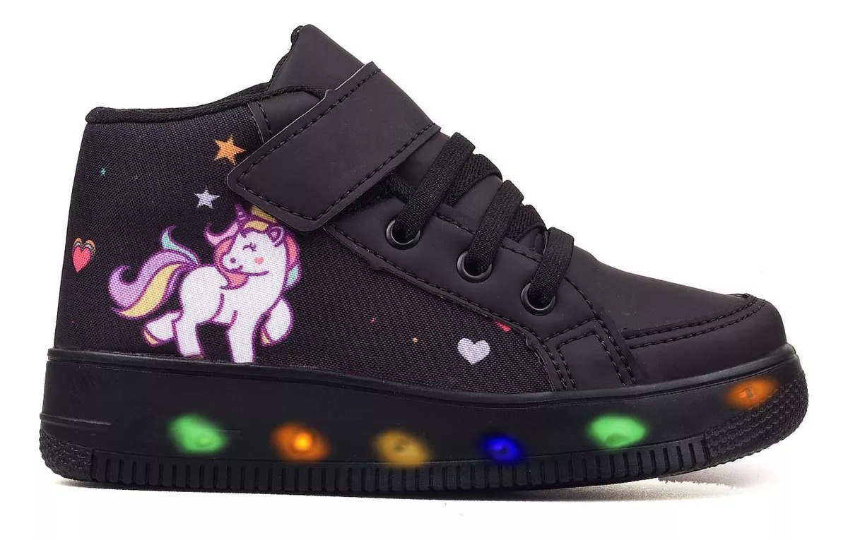 Tênis Botinha Infantil De Led Feminino Unicornio Luzinha