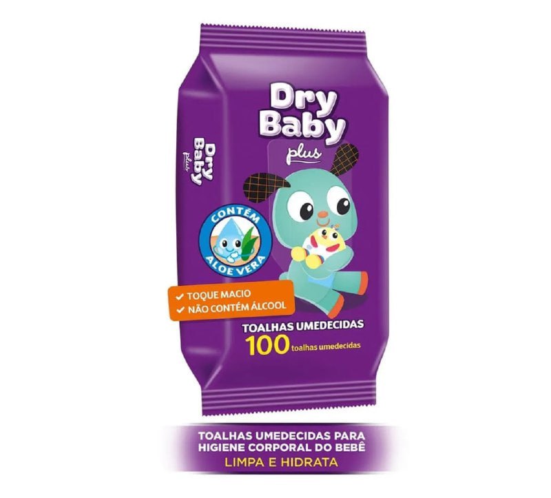 Toalhas Umedecidas  Dry Baby Plus 100 Unidades