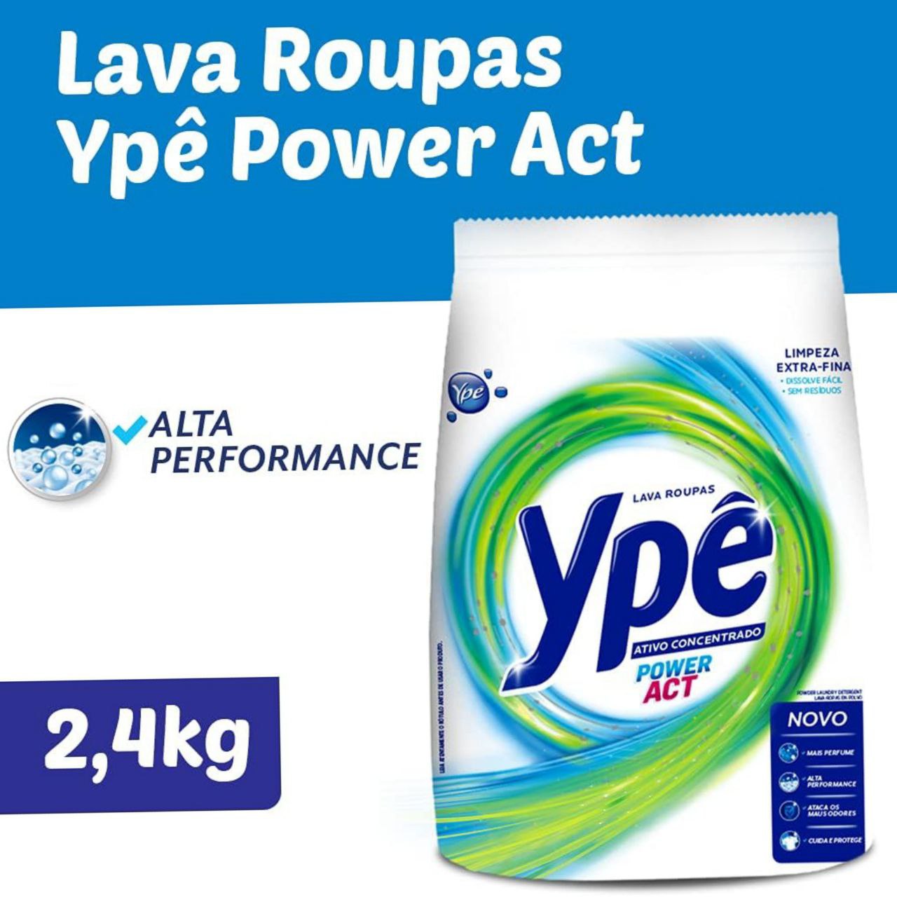 Ypê Lava Roupas em Pó Power Act Sachê 2,4 Kg