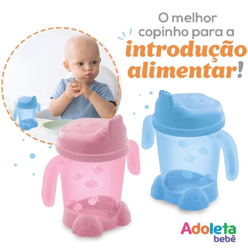 Adoleta Bebê Porta Suco Urso C/Alça E Com Pé Translúcido Rosa ou Azul