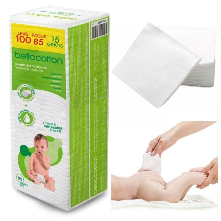 Algodão Quadrado Baby Bellacotton 100 Un