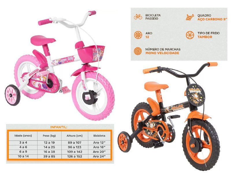 Bicicleta Infantil Aro 12 Track & Bikes - Arco Iris PO Preto e Laranja com Rodinhas