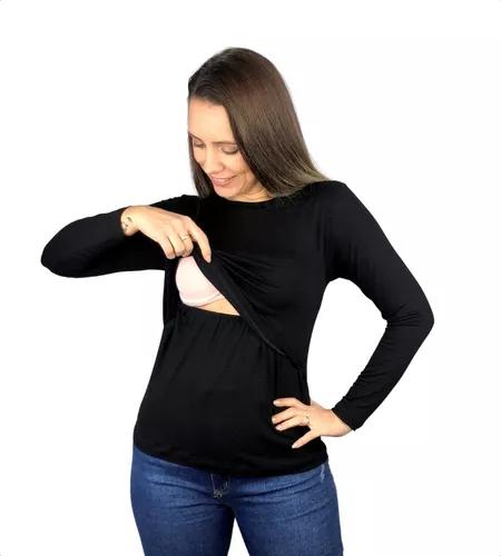 Blusa Amamentação Cores Premium Gestante Grávida Manga Longa