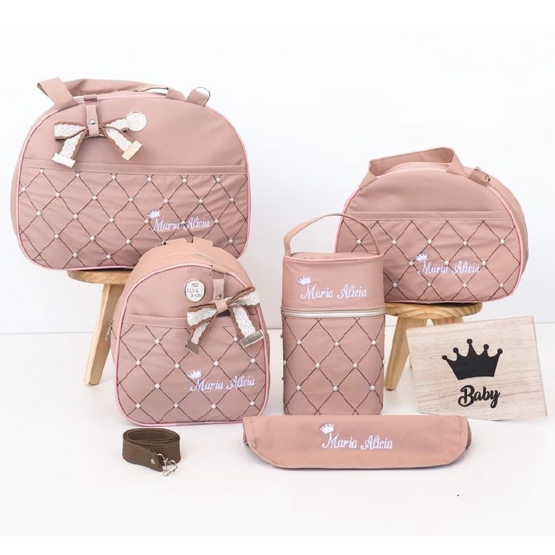 ✨Bolsa Maternidade Personalizada 5 Peças Pérola