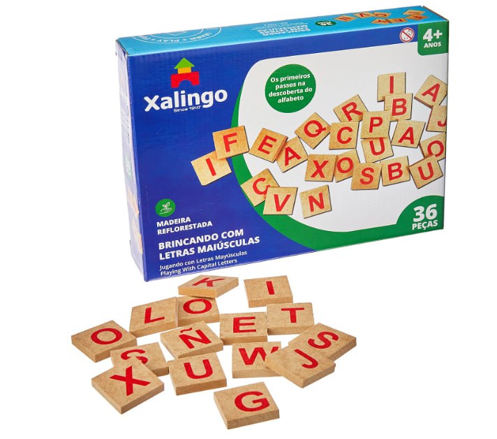 Brinquedo Pedagógico Madeira Brincando com As Letras 36 Peças Xalingo