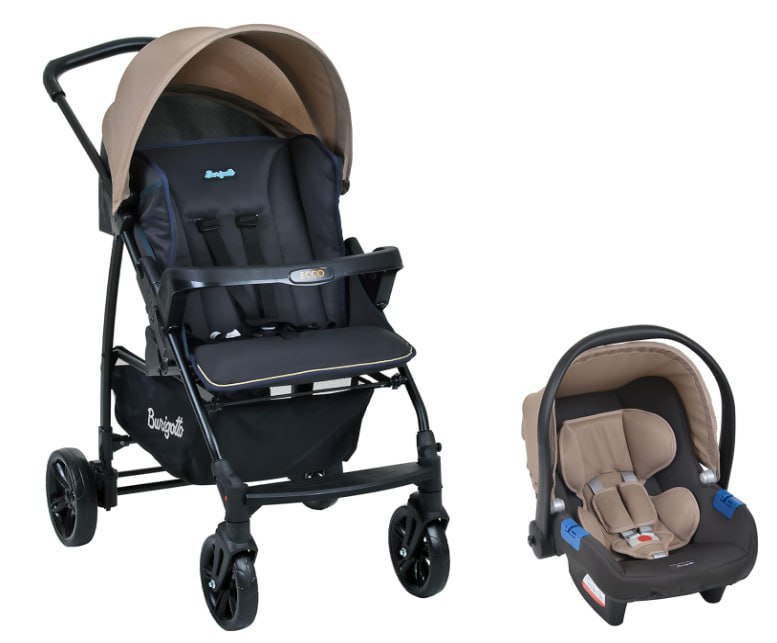 Burigotto Carrinho de Bebê com Bebê Conforto Ecco, Até 15 kg, Bege