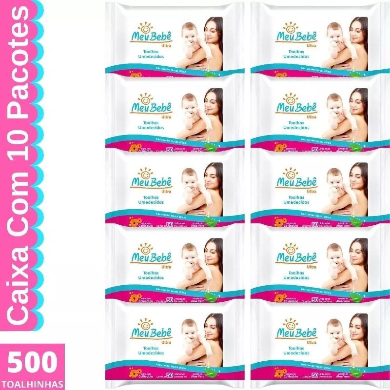 Caixa Toalha Umedecida Meu Bebê Ultra 10 Pacotes 500 Toalhas