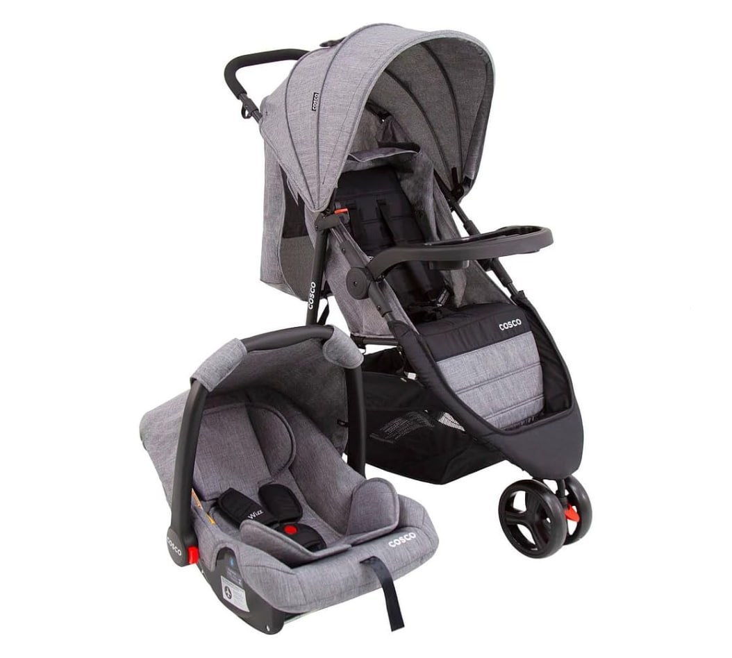Carrinho Travel System + Bebê Conforto Jetty Duo Cosco Cinza mescla
