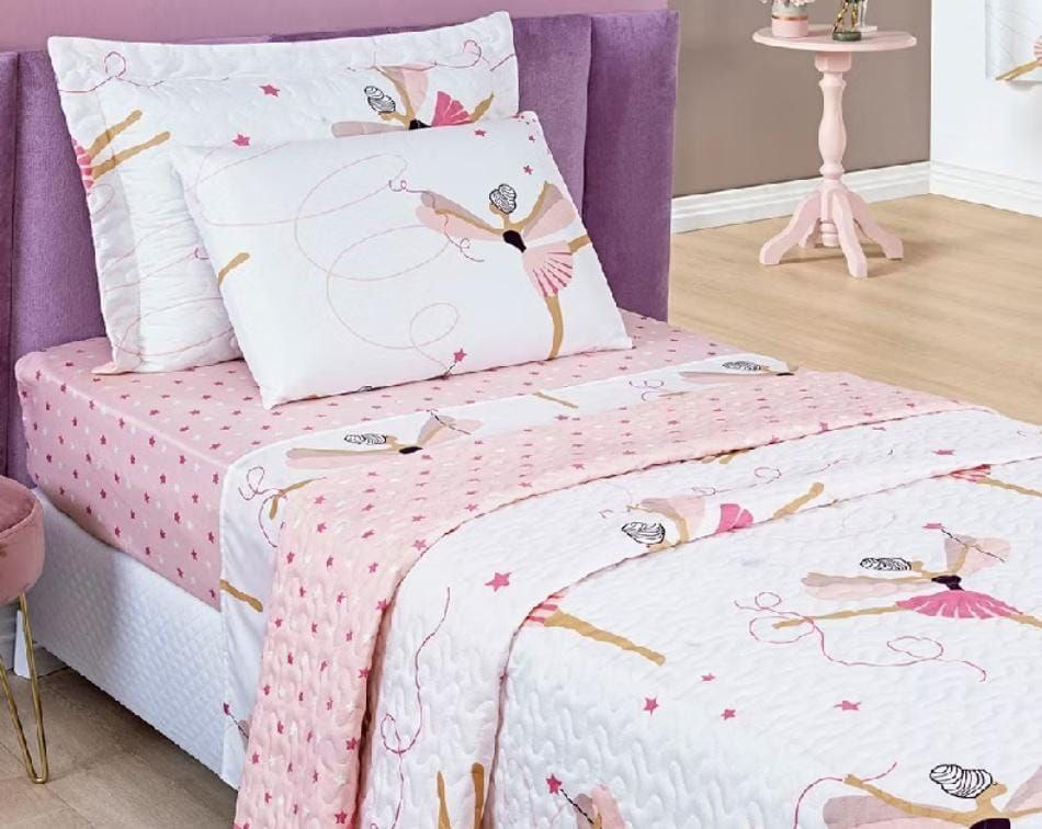 Colcha Bouti Cobre Leito Solteiro Infantil Dupla Face Estampado Bailarina