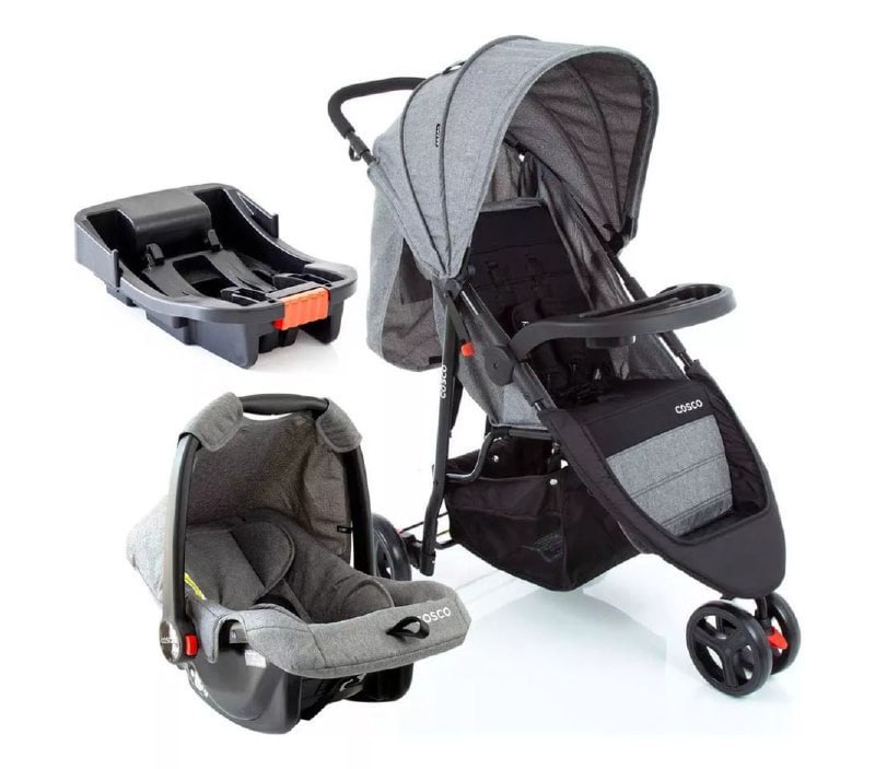 Conjunto Travel System Jetty Trio Cinza Mescla Cosco