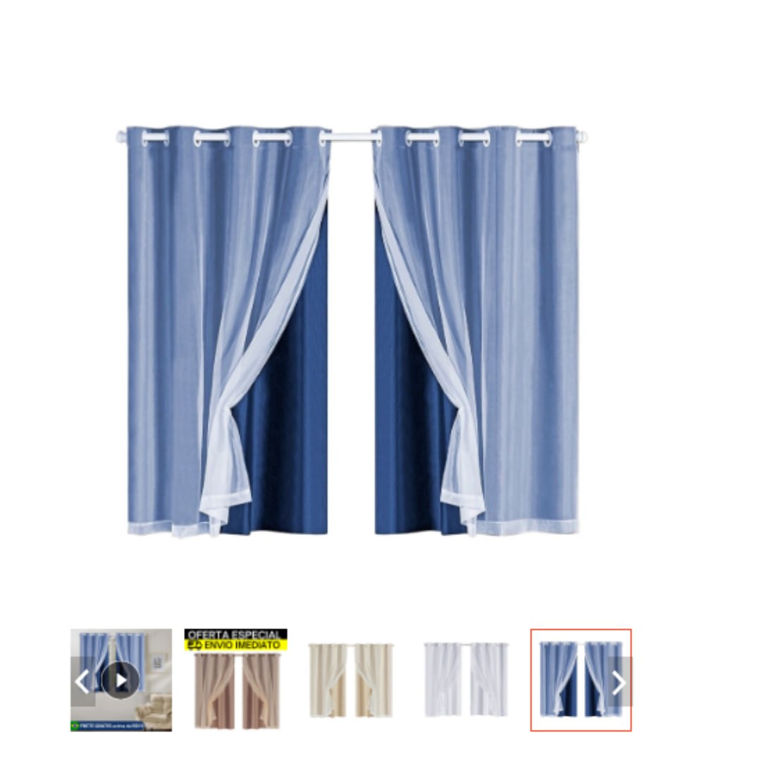 Cortina Blackout Blecaute Corta 100% a Luz Com Tecido Voal Liso 2,00 x 1,40 Metros Para Sala Quarto Casal Infantil - Pronta Entrega Envio Imediato