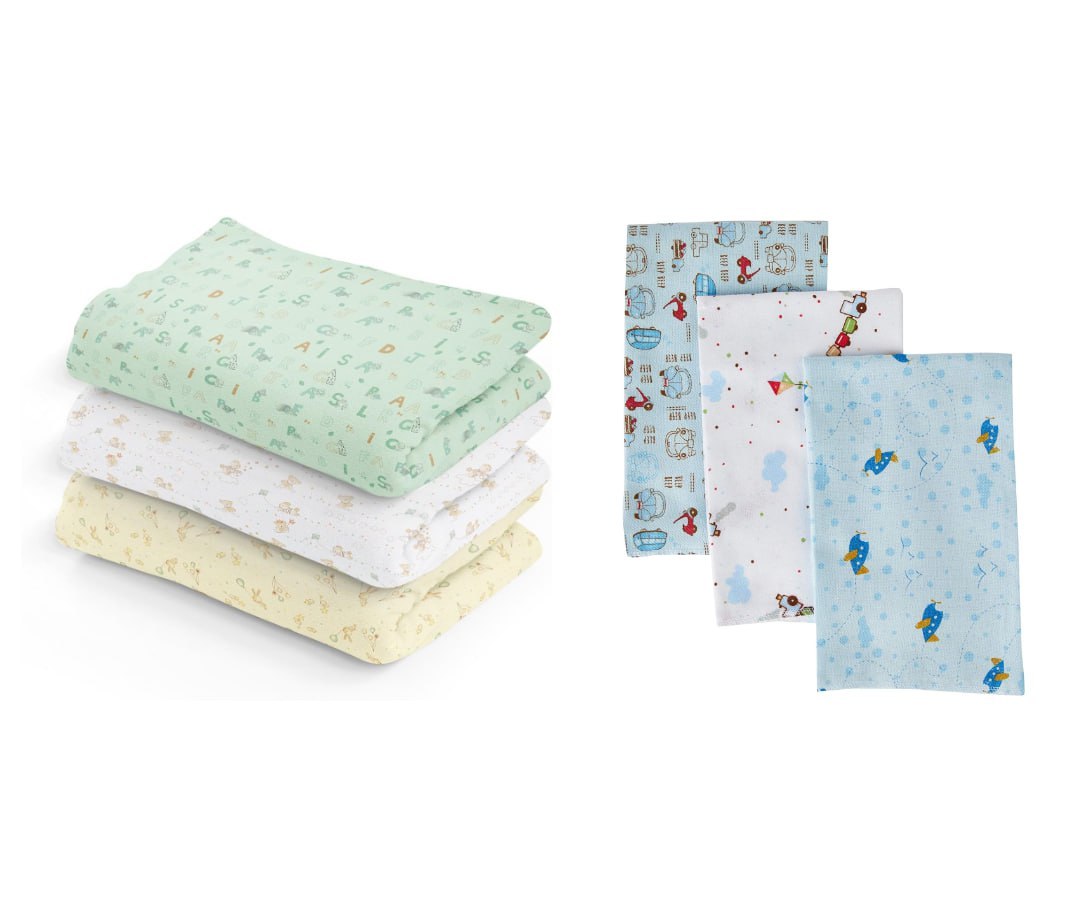 Cueiro Flanelado  Estampado 80x60cm Papi Textil 3 unidades