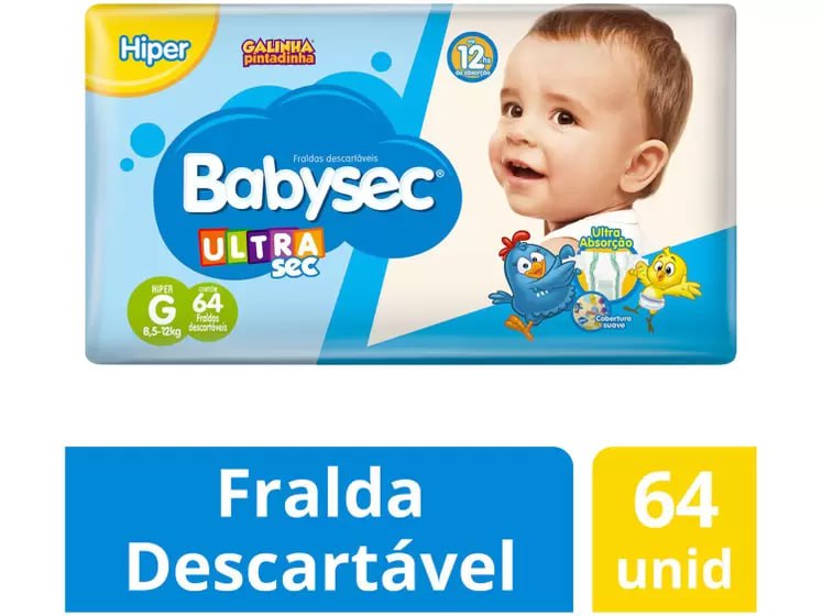 Fralda Babysec Ultrasec Galinha Pintadinha Tam. G 8,5 a 12k - G 64 Unidades