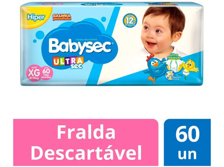 Fralda Babysec Ultrasec Galinha Pintadinha Tam. XG 11 a 14kg 60 Unidades