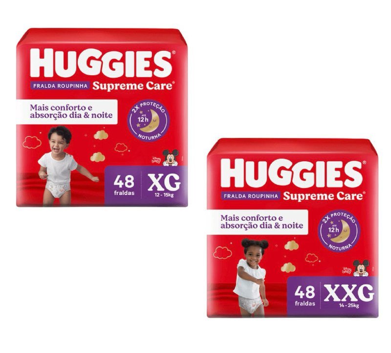 Fralda Huggies Supreme Care Roupinha XG ou XXG 48 unidades