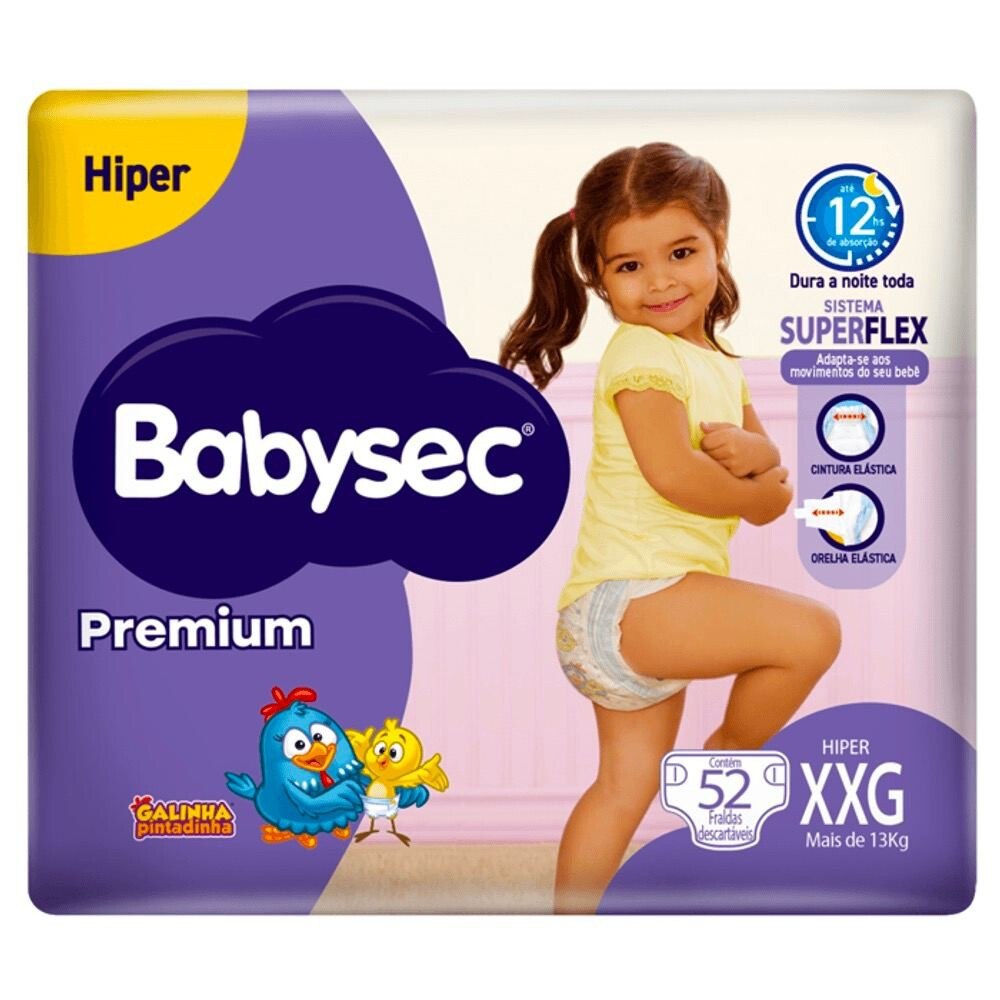 Fralda Infantil Babysec Premium XXG com 52 Unidades