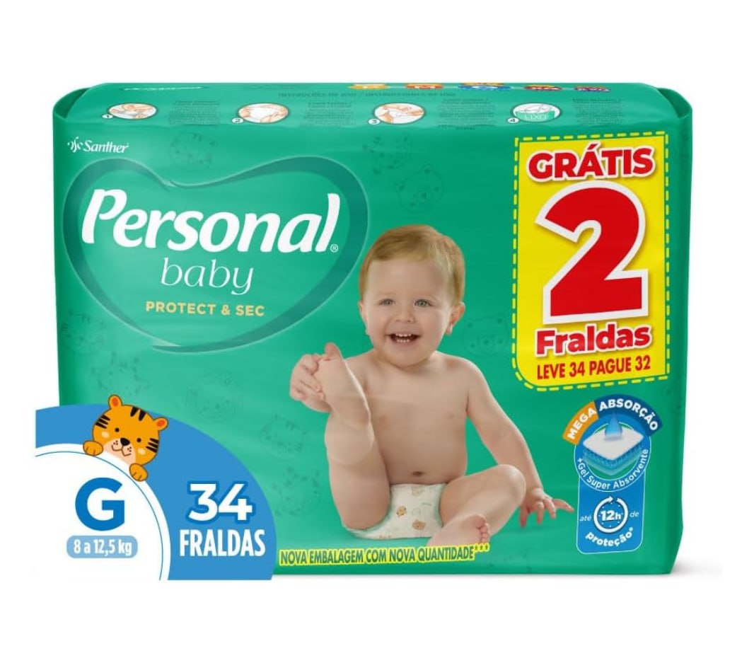 Fralda Personal Baby Protect&Sec G 34 unidades