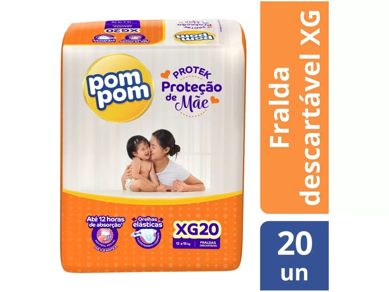 Fralda Pom Pom Protek Proteção de Mãe Jumbo XG 20 Unidades