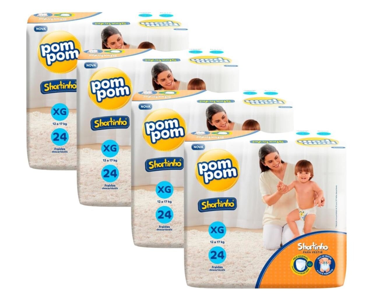 Fralda Pom Pom Shortinho Jumbo XG 96 Unidades