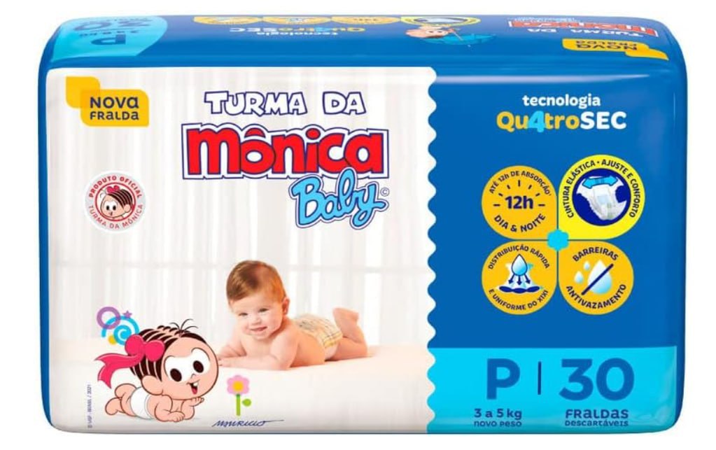 Fralda Turma da Mônica Baby Jumbo P 30 Unidades