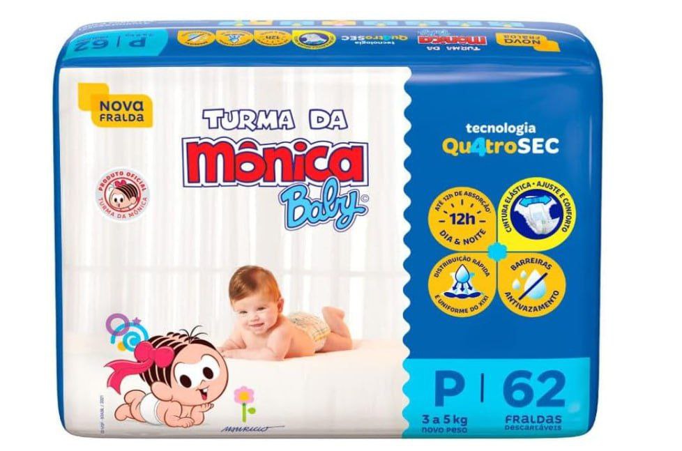 Fralda Turma da Mônica Baby Mega P 62 Unidades