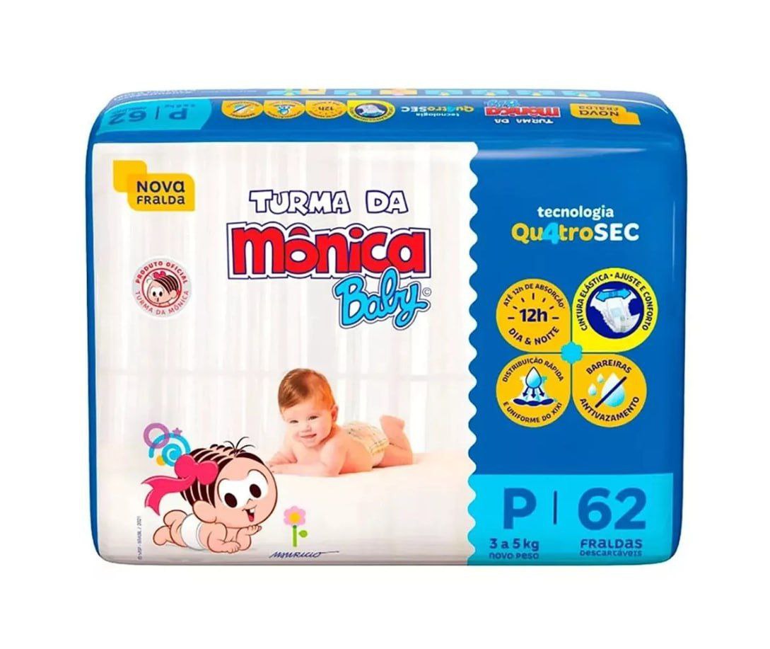 Fralda Turma da Mônica Baby P 62 unidades