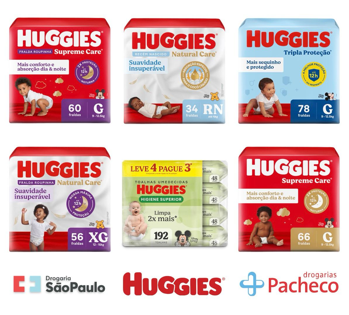 Fraldas e Lenços Huggies com desconto extra de 10% off do cupom