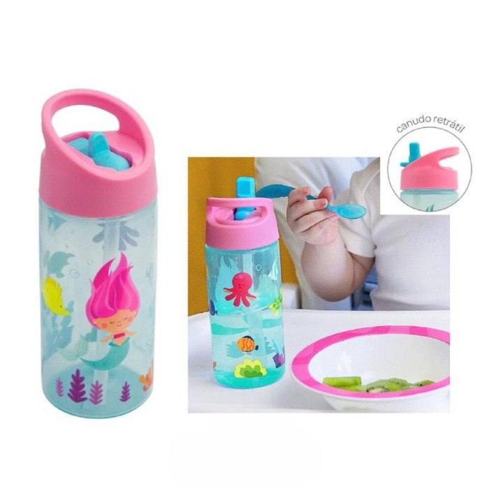 Garrafinha Aventuras Sereia, Buba, 400ml, Rosa