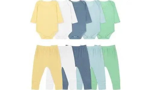 Kit 10 Peças Body Bebê Manga Longa e Calça Canelado Menino