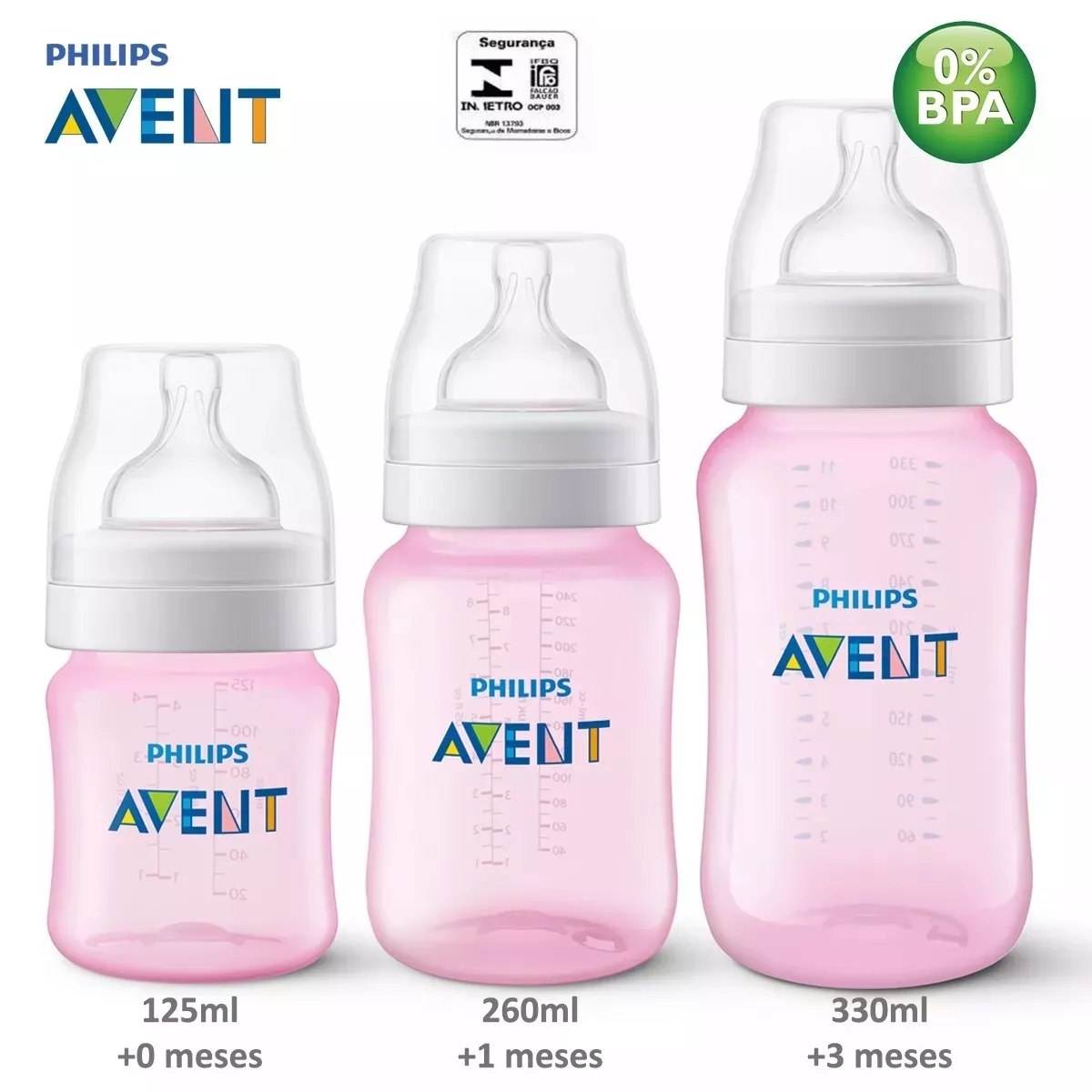 Kit 3 Mamadeiras Clássica Anticólica 125/260/330ml Rosa - Philips Avent