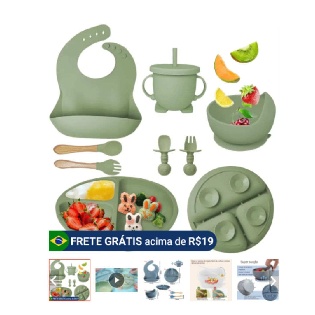 Kit 8 Peças de Talheres de Silicone para Bebês e Crianças