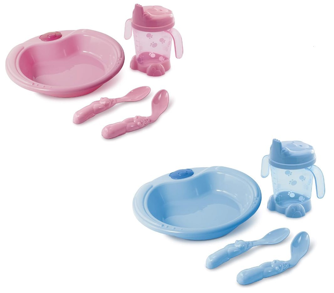 Kit Alimentação Prato + Porta-Suco + Colheres Rosa Adoleta Bebê