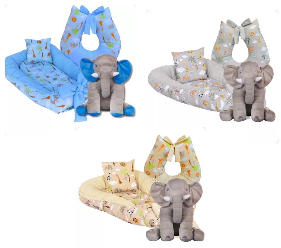 Kit Ninho Redutor + almofada Amamentação + Elefante 60cm