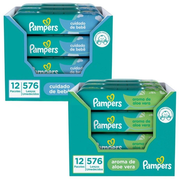 Kit Pampers Lenços Umedecidos 576 Unidades (12 pacotes com 48 un cada)