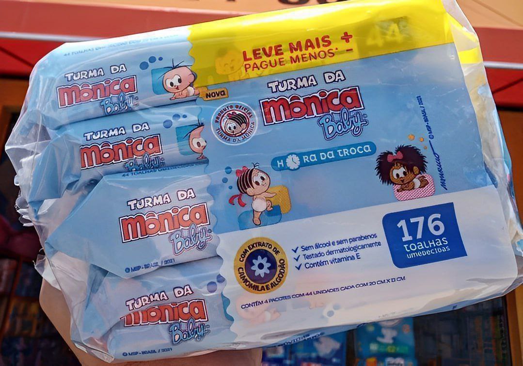 Kit Toalha Umedecida Hora Da Troca Turma Da Mônica 176 unidades