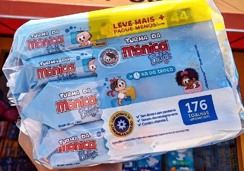 Kit Toalha Umedecida Hora Da Troca Turma Da Mônica 176 unidades